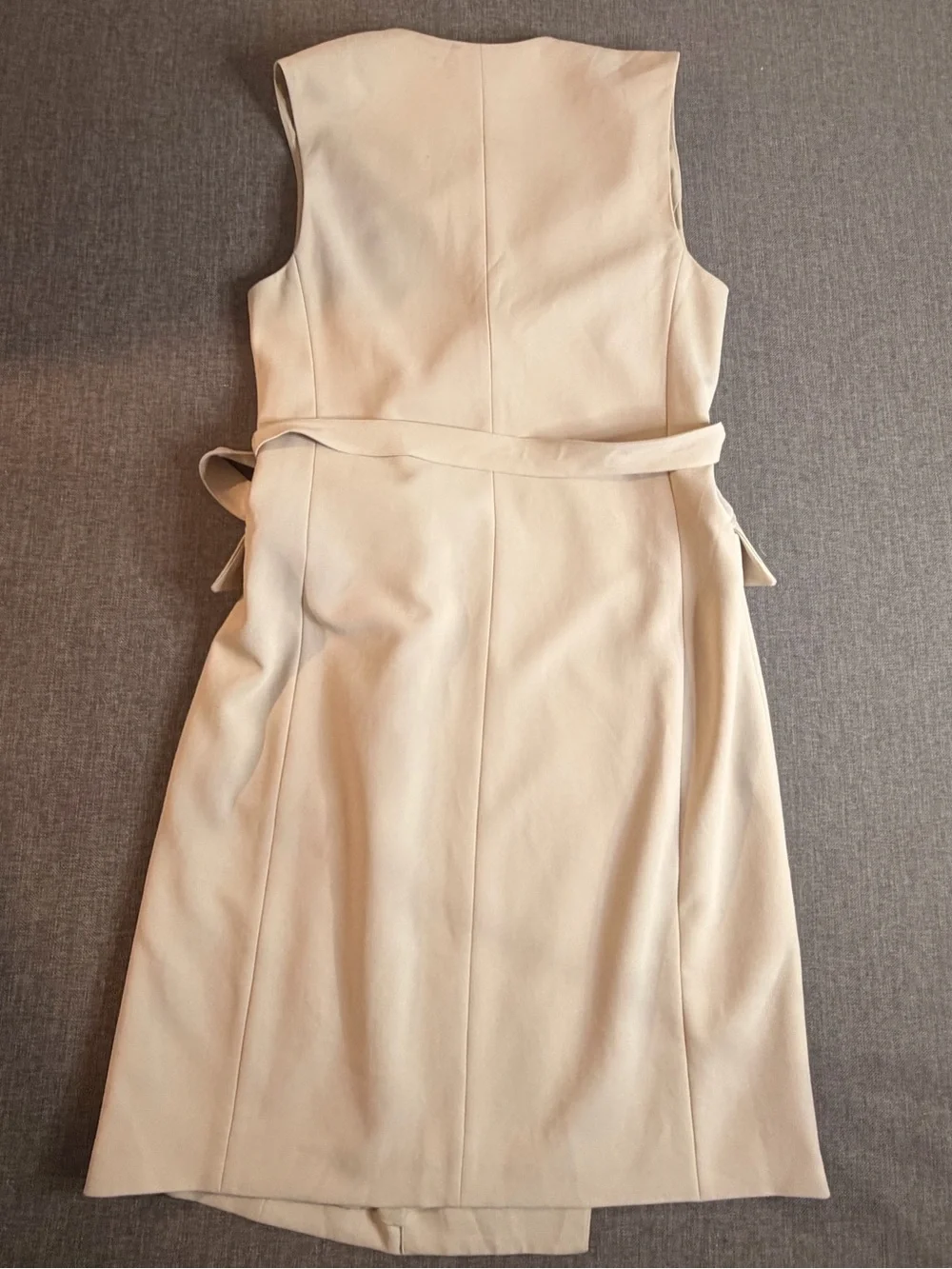Theory Sleeveless Classic Wrap Around Midi Dress in Light Beige Size 10